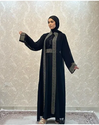 Stylish Polyester Stone Work Abaya for Women