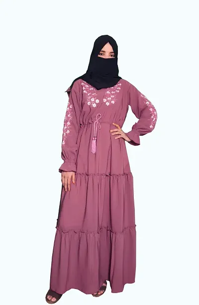 Purple Abaya With 2 Referal  Embroidery Work Fabric Firdous