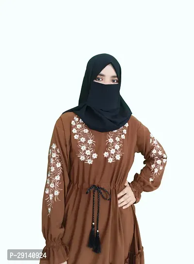 Brown Abaya With Embroidery Work And Front Side Dori Pattern Fabric Firdous