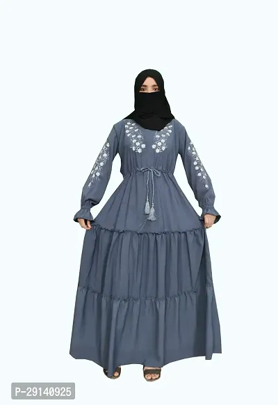 Grey Abaya With 2 Referal  Embroidery Work Fabric Firdous