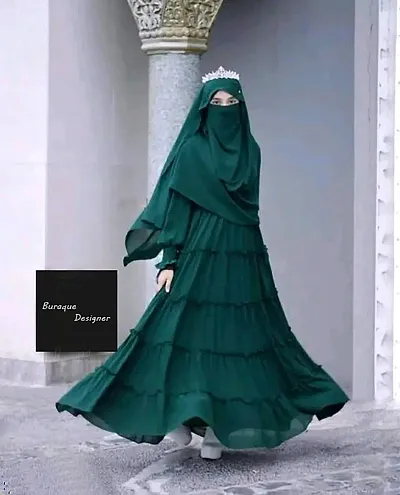 Fancy Solid Burqa with Hijab For Women