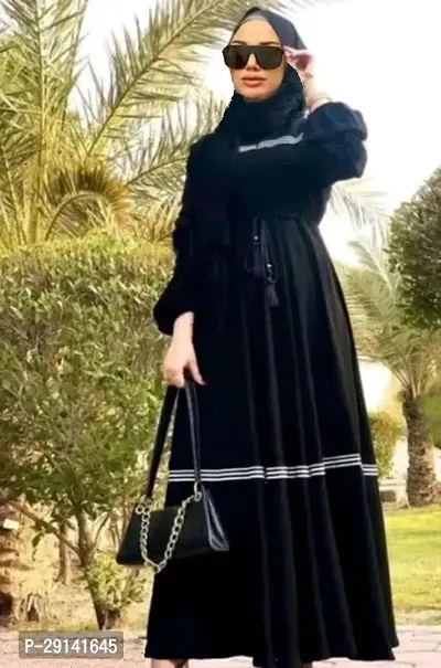 Black Abaya With Front Side Dori Pattern Fabric Firdous-thumb0