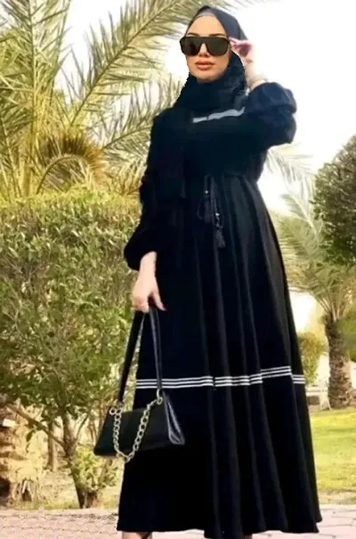 Black Abaya With Front Side Dori Pattern Fabric Firdous