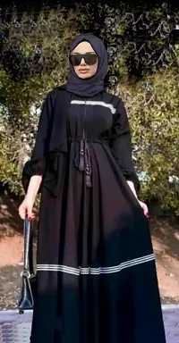 Black Abaya With Front Side Dori Pattern Fabric Firdous-thumb1