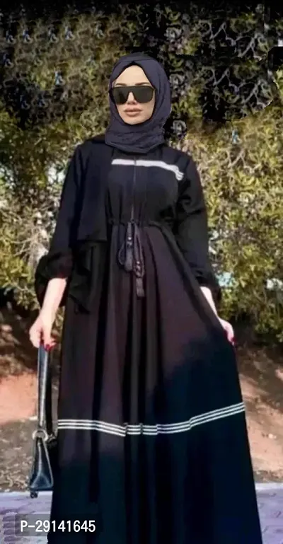Black Abaya With Front Side Dori Pattern Fabric Firdous-thumb2