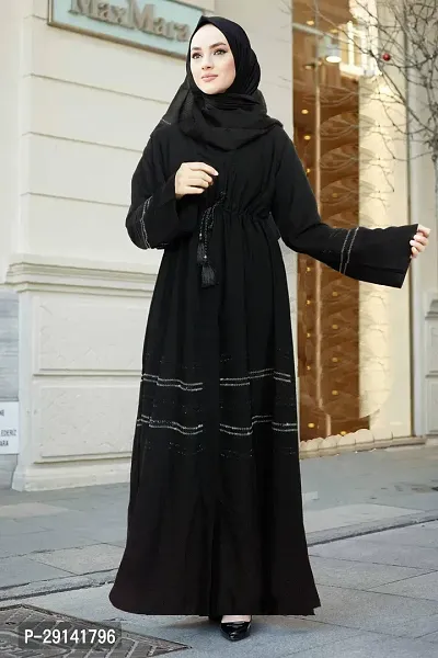 Black Abaya With Multi Stone Work And Front Side Dori Pattern Fabric Firdous