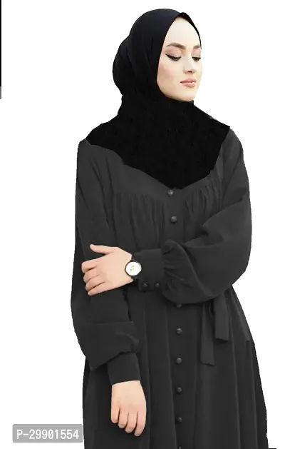 Black Stylish Abaya With Front Side Button Pattern Fabric Firdous