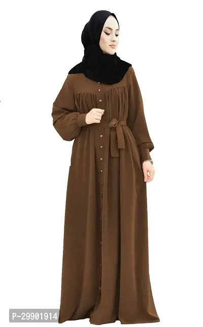 Brown Stylish Abaya With Front Side Button Pattern Fabric Firdous-thumb2