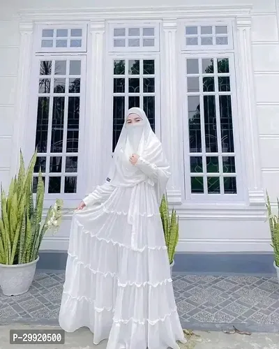 White Colour Abaya With 4 Ruffle Pattern Fabric Firdous-thumb0