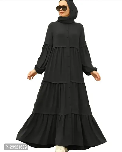 Black  Abaya Firdous Fabric With 3 Ruffled Pattern