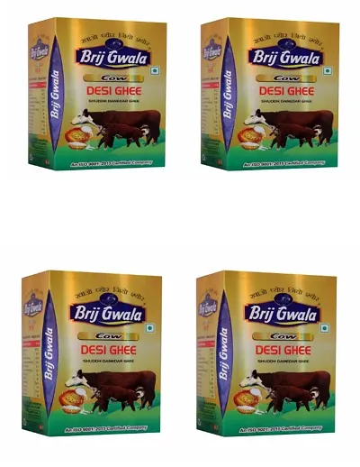 Brij Gwala Desi Cow Ghee |Made Traditionally from Curd |Pure Cow Ghee for Better Digestion and Immunity | 500ml Tetra Pack of-4