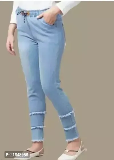 Stylish Blue Cotton Lycra Self Design Jeans For Women