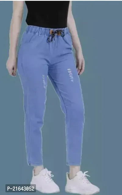 Stylish Blue Cotton Lycra Self Design Jeans For Women-thumb0