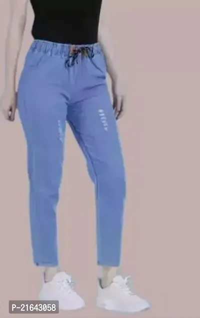 Stylish Blue Cotton Lycra Self Design Jeans For Women-thumb0