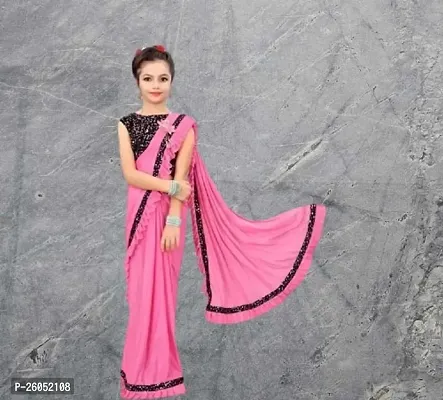 Classic Polycotton Lace Work Saree for Kids Girls