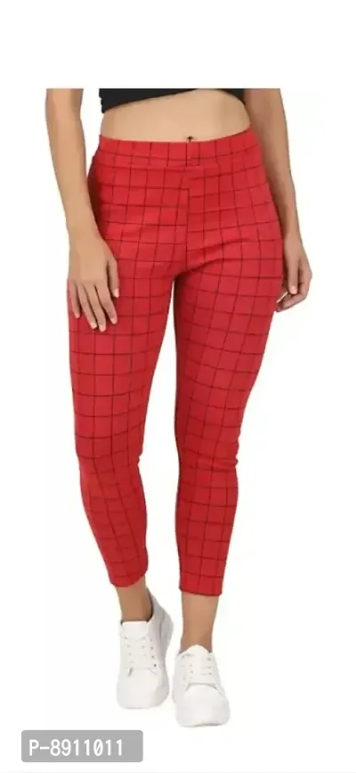 Classic Cotton Blend Checked Jeggings for Women-thumb0