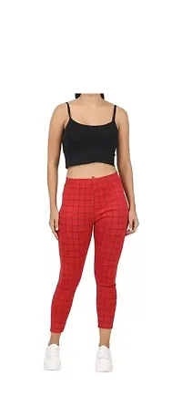 Classic Cotton Blend Checked Jeggings for Women-thumb3