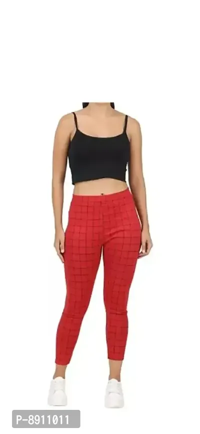 Classic Cotton Blend Checked Jeggings for Women-thumb4