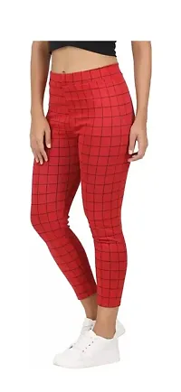 Classic Cotton Blend Checked Jeggings for Women-thumb4