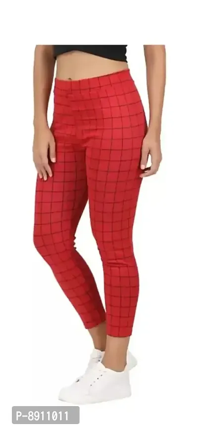 Classic Cotton Blend Checked Jeggings for Women-thumb5