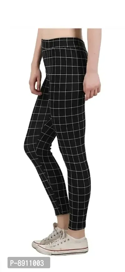 Classic Cotton Blend Checked Jeggings for Women-thumb3