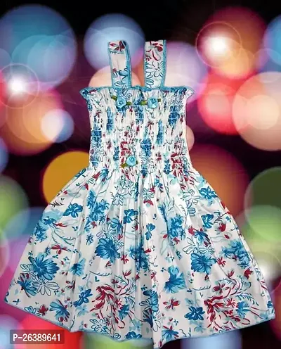 Fabulous White Cotton Printed Frocks For Girls-thumb0