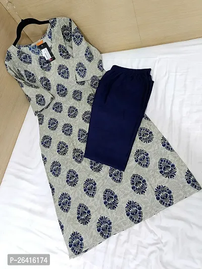 Stylish Crepe Grey Printed A-Line Kurta Bottom Set For Women