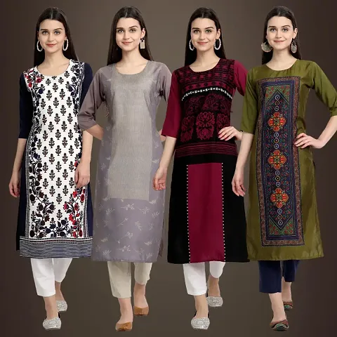 Elegant American Crepe Printed Straight 3/4 Sleeves Kurta - Pack Of 5