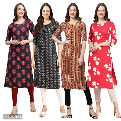 Stylish Multicoloured Crepe Printed Kurta For Women Combo Pack Of 4