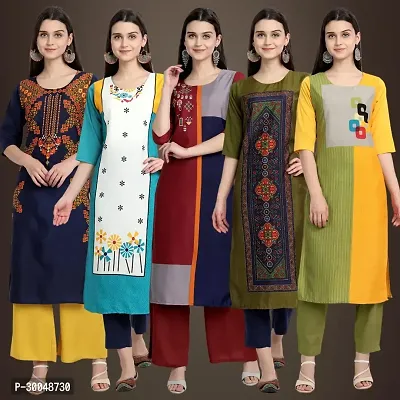 Pretty Crepe Printed Knee Length Kurta Combo Of 5