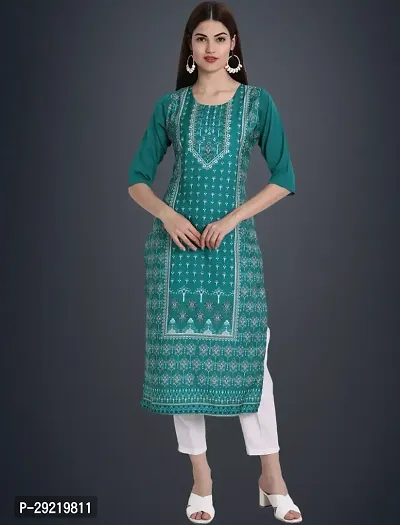 Stylish Green Crepe Printed Kurta For Women