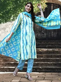 Stylish Yellow Cotton Blend Printed Kurta Bottom and Dupatta Set For Women-thumb2