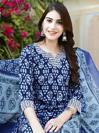 Stylish Navy Blue Cotton Blend Printed Kurta Bottom and Dupatta Set For Women-thumb2