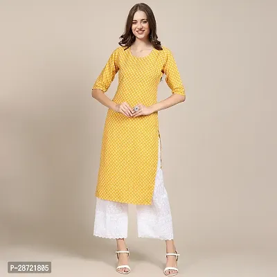 Stylish Yellow Crepe Printed Kurta For Women-thumb0