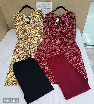 Beautiful Crepe Printed Kurti and Pant Set For Women Pack Of 2