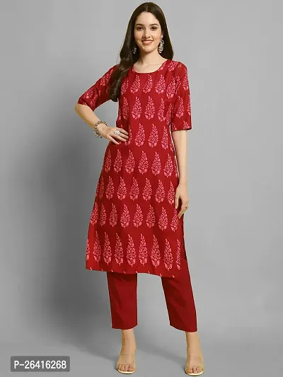Stylish Crepe Red Printed A-Line Kurta Bottom Set For Women-thumb2