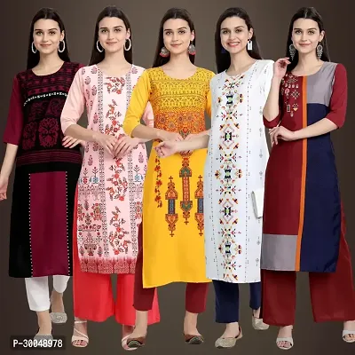 Pretty Crepe Printed Knee Length Kurta Combo Of 5