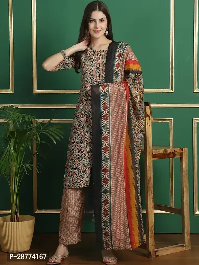 Stylish Grey Cotton Printed Kurta Bottom and Dupatta Set For Women