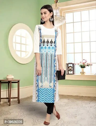 Elegant White Crepe Printed Straight Kurta For Women