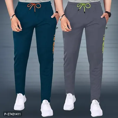 Elegant Multicoloured Cotton Regular Track Pants For Men Pack Of 2