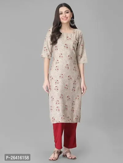 Stylish Crepe Beige Printed A-Line Kurta Bottom Set For Women-thumb2