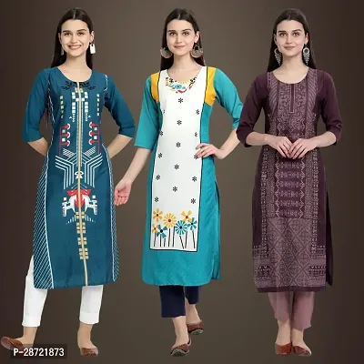 Stylish Multicoloured Crepe Printed Kurta For Women Pack Of 3