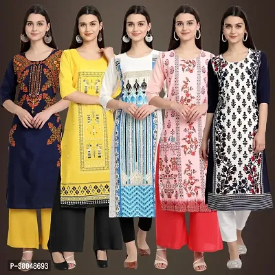 Pretty Crepe Printed Knee Length Kurta Combo Of 5