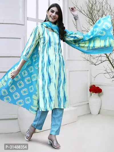 Stylish Yellow Cotton Blend Printed Kurta Bottom and Dupatta Set For Women-thumb3