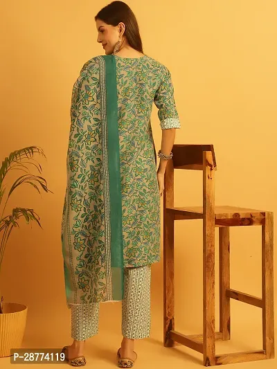 Stylish Green Cotton Printed Kurta Bottom and Dupatta Set For Women-thumb2