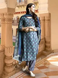 Stylish Blue Cotton Blend Printed Kurta, Bottom and Dupatta Set For Women-thumb2