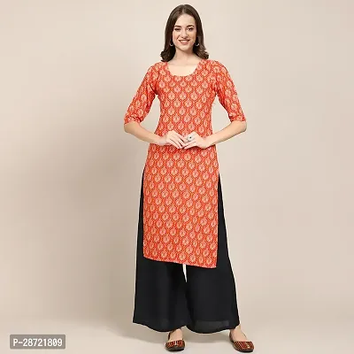 Stylish Orange Crepe Embroidered Kurta For Women