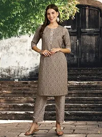 Stylish Grey Melange Cotton Blend Printed Kurta Bottom and Dupatta Set For Women-thumb2