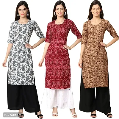 Beautiful Printed Crepe Straight Kurta For Women Pack Of 3-thumb0