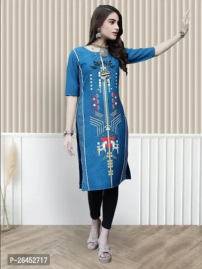 Stylish A-Line Blue Printed Crepe Kurta For Women